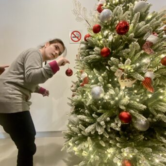Children, trainers of Amymoni and volunteers of Praktiker Hellas decorate the Christmas tree.
